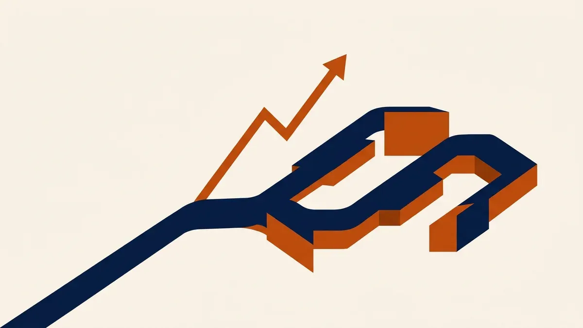 A road splitting into a single chart line and a wider route through connected boxes