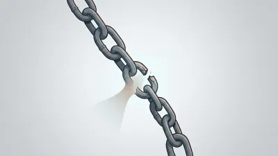 An editorial illustration of a broken link in an otherwise unbroken chain, value fading downward